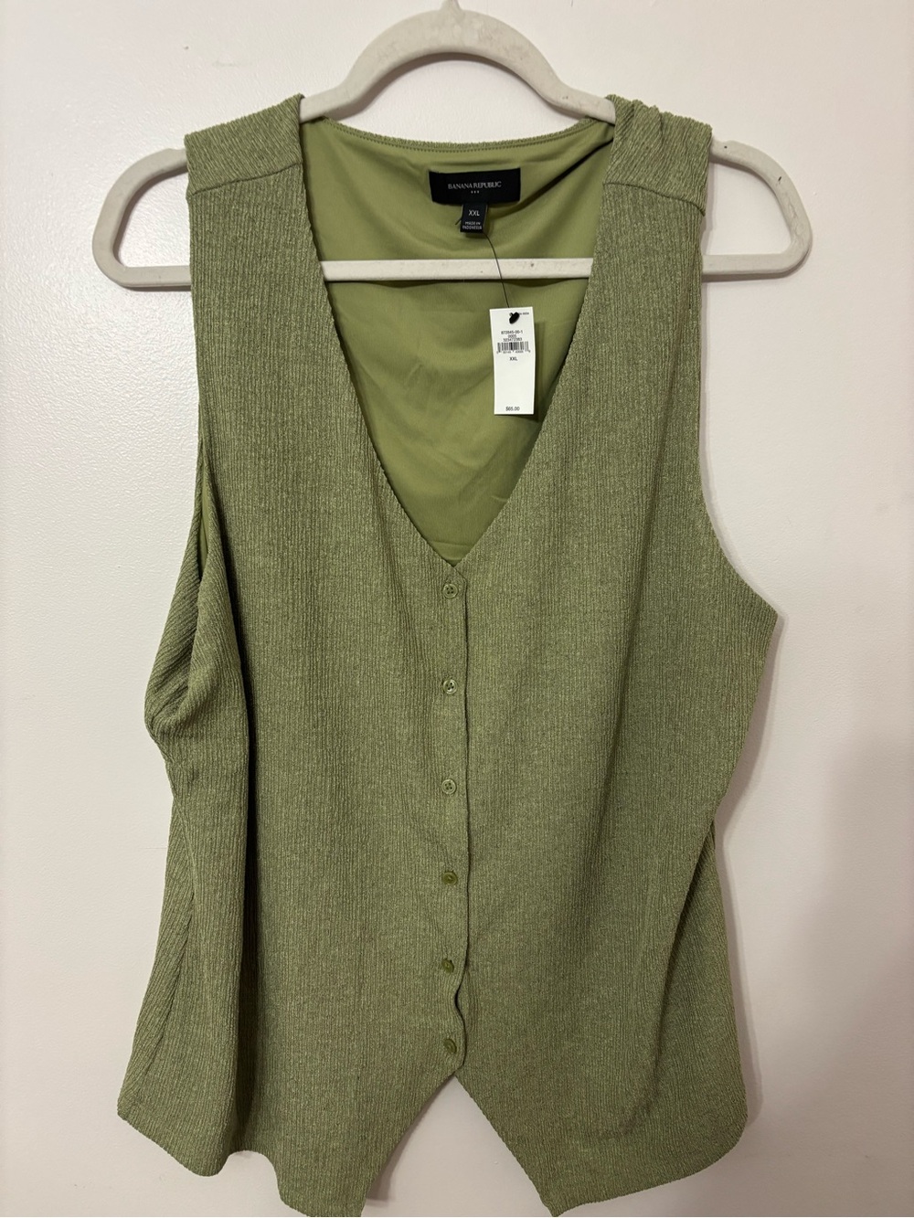 Banana Republic Olive Green Sleeveless V-Neck Button Front Vest